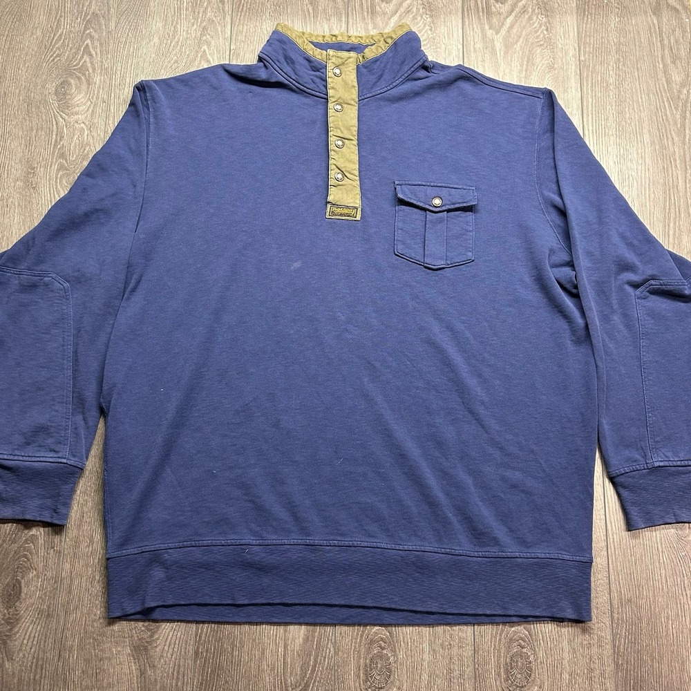 Polo Ralph Lauren Mens 3XLT Tall Blue Snap Neck Vintage Sweatshirt Elbow Patch